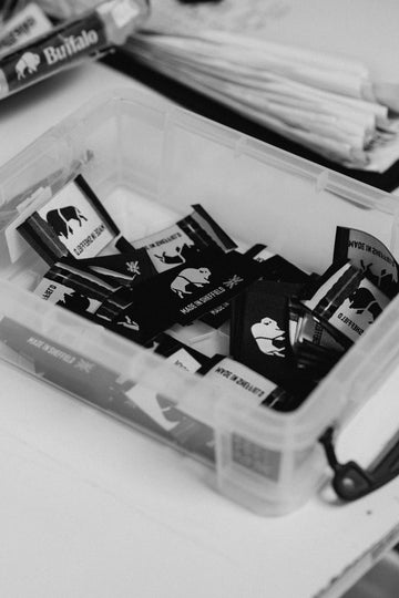 Buffalo systems labels in a plastic box